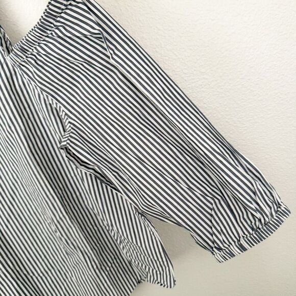 GAP | Coastal Cold Shoulder Top Blouse Blue White Banker Stripe Cotton | Size XL - Picture 2 of 6